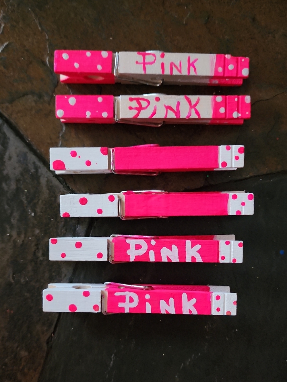 Set Of Six Hand Painted Polka dot Decorative Clothespins. Size: Large/OS